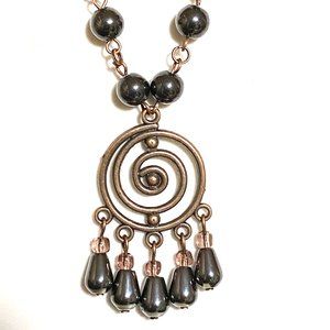 Genuine Black Hematite Copper Necklace, Antique Tribal Ethnic Berber Inspired